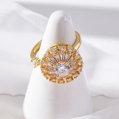 Sunflower Rotatable Open Cuff Rings for Women RJEW-C118-10G-1
