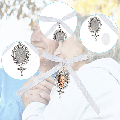 Tibetan Style Alloy & Glass Oval Photo Bouquet Hanging Ornaments HJEW-HY0001-11-1