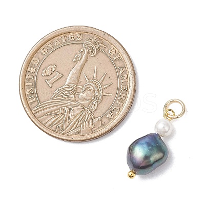 Natural Freshwater Pearl Potato & Shell Pearl Round Bead Pendants X-PALLOY-JF04714-01-1