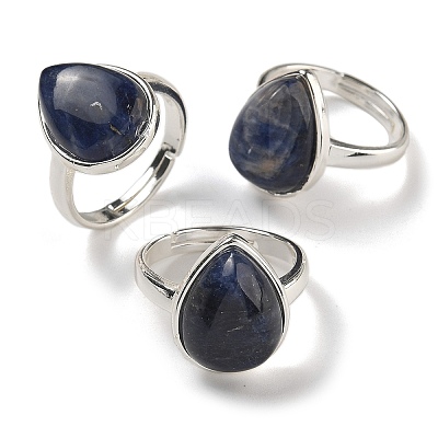 Natural Lapis Lazuli Teardrop Adjustable Rings RJEW-K371-08S-20-1