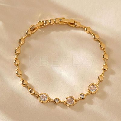Brass Pave Clear Cubic Zirconia Link Chain Bracelets for Women FS-WG70203-01-1