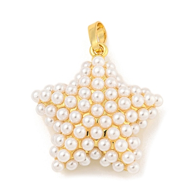 Rack Plating Brass & ABS Plastic Imitation Pearl Pendants X-KK-N255-03C-G-RS-1