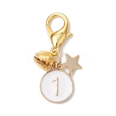 Flat Round with Number 0~9 Alloy Enamel Pendant Decorations HJEW-JM02357-1