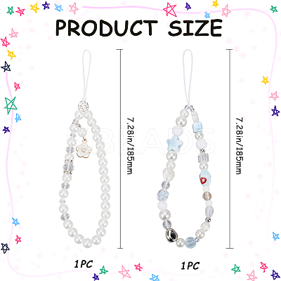 2Pcs 2 Styles Plastic Pearl & Resin & Glass Mobile Straps AJEW-GF0001-21B-1