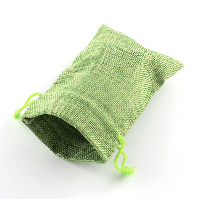 Polyester Imitation Burlap Packing Pouches Drawstring Bags X-ABAG-R005-9x7-02-1