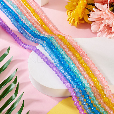7 Strands 7 Colors Baking Paint Transparent Crackle Glass Bead Strands DGLA-TA0001-02-1