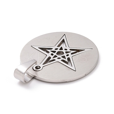 Non-Tarnish Flat Round with Star 201 Stainless Steel Pendants STAS-I032-146-1