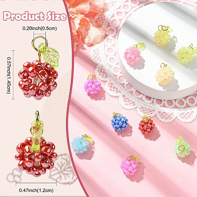 10Pcs 10 Colors Glass Seed Beaded Fruit Charms PALLOY-YW00080-1