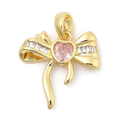 Rack Plating Bowknot Brass Clear Cubic Zirconia Pendants KK-S407-01G-B-1