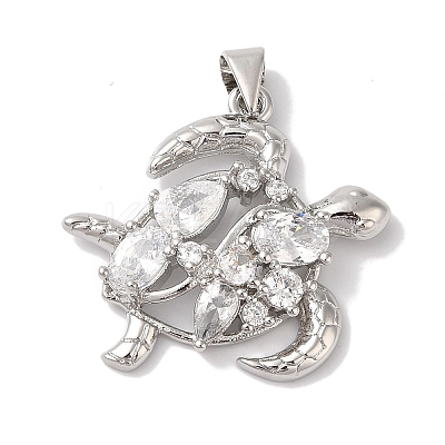 Rack Plating Brass & Clear Cubic Zirconia Pendants KK-L216-057P-1