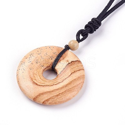 Adjustable Natural Picture Jasper Pendant Necklaces NJEW-A125-C03-1