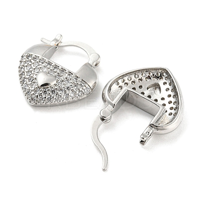 Heart Shape Brass Micro Pave Clear Cubic Zirconia Thick Hoop Earrings EJEW-Q785-02P-1