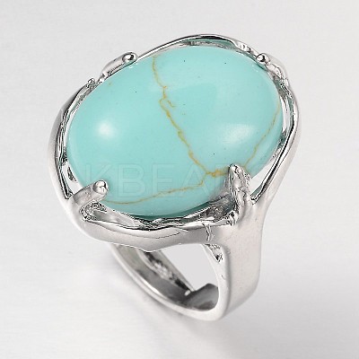 Adjustable Oval Gemstone Wide Band Rings RJEW-L062-01F-1