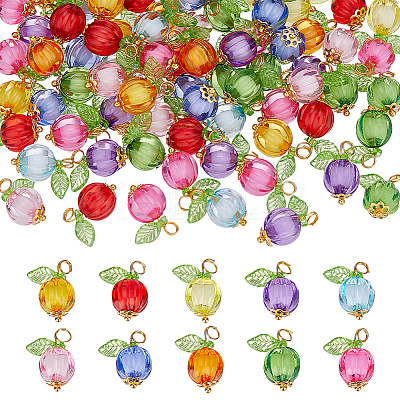100Pcs Transparent Acrylic Pumpkin Pendants PALLOY-ME00022-1