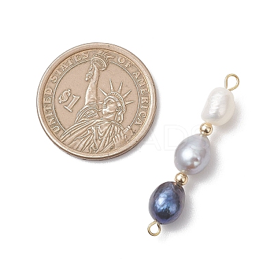 Three-Color Natural Pearl Potato Beaded Connector Charms PALLOY-JF04904-01-1