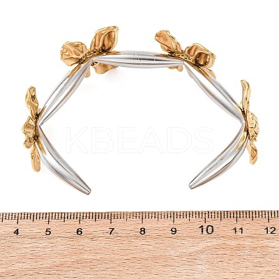 Two Tone 304 Stainless Steel Cuff Bangles for Women BJEW-B165-02A-1