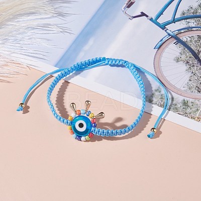 Big Evil Eye Braided Bead Bracelet BJEW-JB07109-05-1