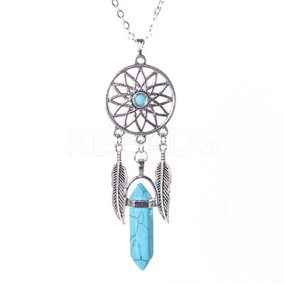 Platinum Aolly Web with Feather Shape Alloy Pendant Necklace PW-WG42683-02-1