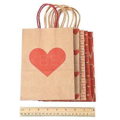12Pcs 5 Styles Valentine's Day Heart Printed Paper Bags CARB-FS0001-07-1
