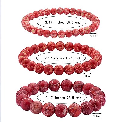 3Pcs 3 Size Synthetic Imperial Jasper Round Beaded Stretch Bracelets Set BJEW-SW00064-25-1