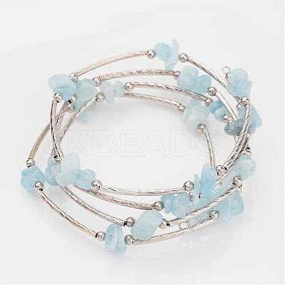Four Loops Natural Aquamarine Beaded Wrap Bracelets BJEW-JB02332-01-1