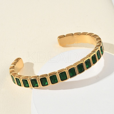 304 Stainless Steel & Cubic Zirconia Cuff Bangles for Women BJEW-T031-01C-1