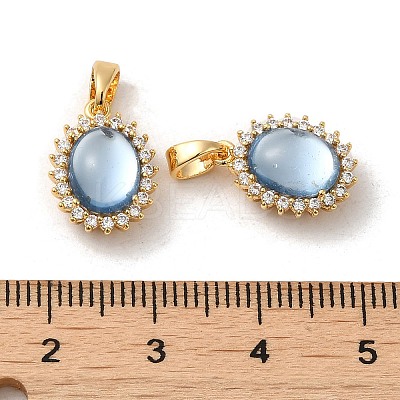 Brass Micro Pave Clear Cubic Zirconia Oval Connector Charms KK-M270-38G-1
