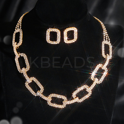 Alloy Rhinestone Link Chain Neckalces & Studs Earrings Sets FS-WGB4153-01-1