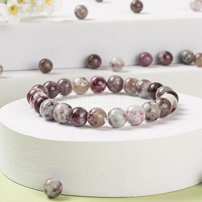 100Pcs 8mm Natural Purple Red Tourmaline Round Beads DIY-LS0002-09-1