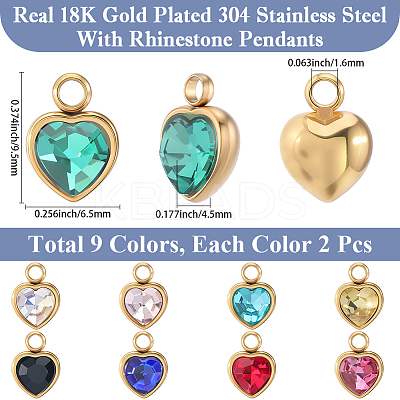 18Pcs 9 Colors 304 Stainless Steel with Rhinestone Pendants STAS-BBC0007-01-1