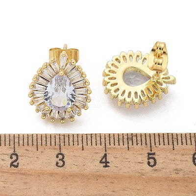 Brass Micro Pave Clear Cubic Zirconia Stud Earrings EJEW-C139-03G-1