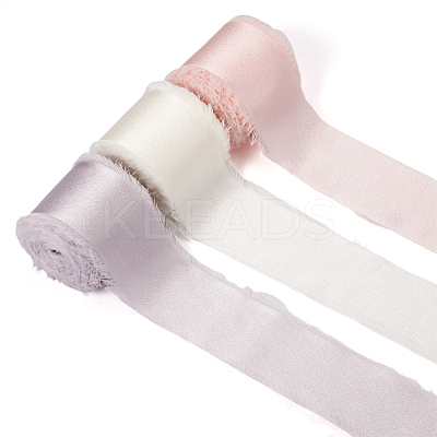 3 Rolls 3 Colors Polyester Frayed Fringe Ribbon OCOR-TA0001-55A-1