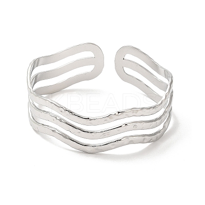 Non-Tarnish 304 Stainless Steel Wave Open Cuff Bangles BJEW-L682-008P-1