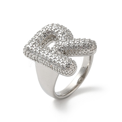 Letter Brass Micro Pave Clear Cubic Zirconia Open Cuff Ring for Women RJEW-N046-03R-P-1