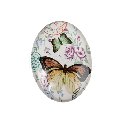Butterfly Printed Glass Oval Cabochons GGLA-N003-18x25-C42-1
