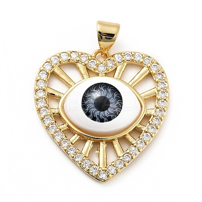 Heart with Eye Brass Micro Pave Clear Cubic Zirconia Pendants KK-G419-07G-01-1