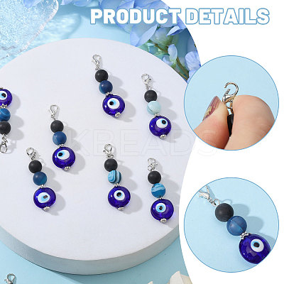 18Pcs Handmade Evil Eye Lampwork Bead & Natural Black Agate Pendant Decorations HJEW-CA00078-1