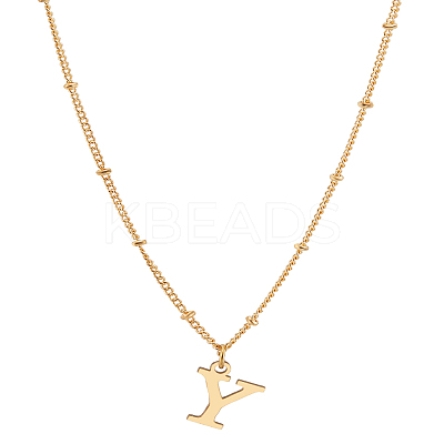 1Pc Brass Chain & 304 Stainless Steel Letter Pendant Necklaces NJEW-LP0001-35Y-G-1