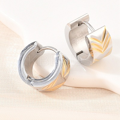 Two Tone 304 Stainless Steel Stripe Hoop Earrings EJEW-L307-04GP-02-1