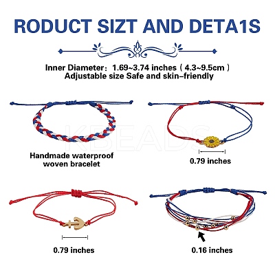 4Pcs 4 Style Flower & Anchor Braided Bead Bracelets Set BJEW-SW00040-1