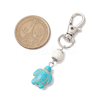 Tortoise & Round Synthetic Turquoise Pendant Decoration HJEW-JM02295-01-1