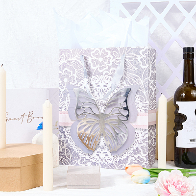 1Pc Butterfly Printed Paper Gift Bags with Ribbon Handles ABAG-SP0001-10B-1