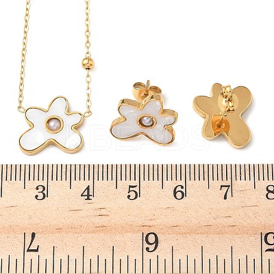 Flower 304 Stainless Steel Pendant Necklaces & Stud Earrings Sets for Women SJEW-B020-02G-1