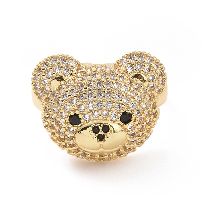 Cubic Zirconia Bear Open Cuff Rings RJEW-K089-01G-06-1