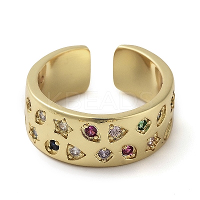 Brass Micro Pave Cubic Zirconia Open Cuff Ring RJEW-K267-02G-1