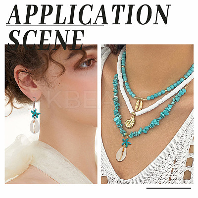 40Pcs 2 Colors Natural Cowrie Shell & Synthetic Turquoise Starfish Pendants PALLOY-HY00105-1