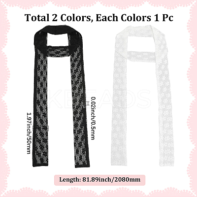 2Pcs 2 Colors Polyester Lace Long Silk Scarf for Women Girls AJEW-GF0011-28E-1