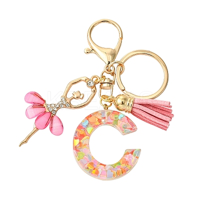 Letter A~Z Transparent Glitter Resin Pendant Keychains KEYC-FZ00024-03-1
