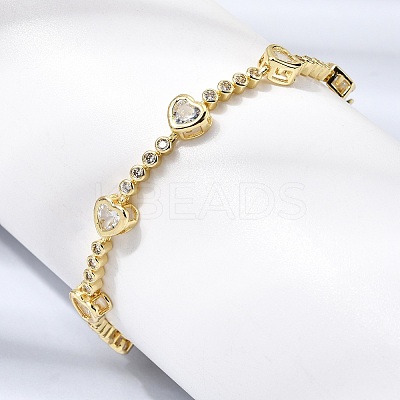 Heart Brass Micro Pave Cubic Zirconia Link Chain Bracelets for Women BJEW-A164-01G-01-1
