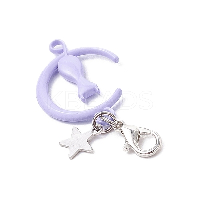 Spray Painted Alloy Moon with Cat Pendant Decoration HJEW-JM03198-1